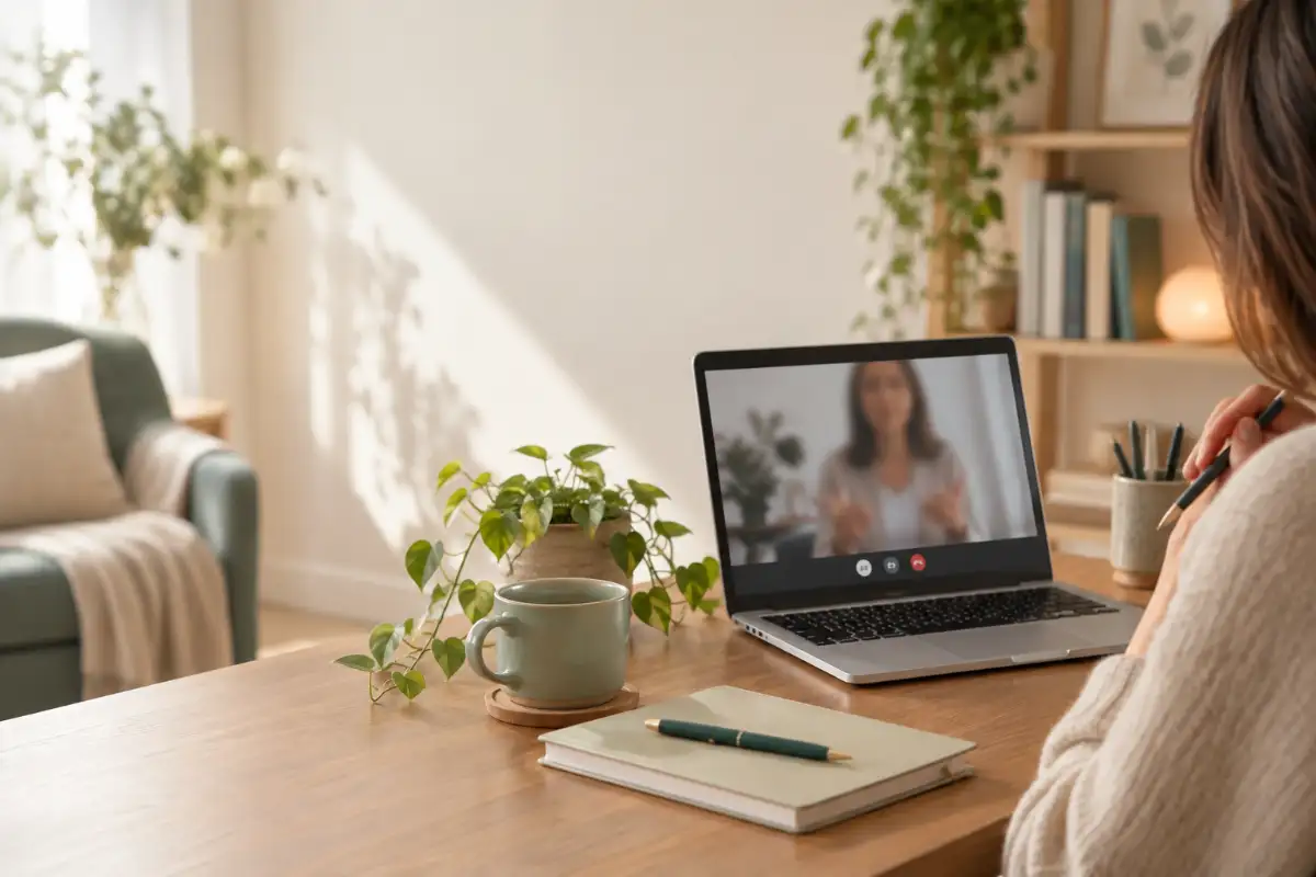 Psicologo Online - Paziente al pc esegue colloquio online con psicologo
